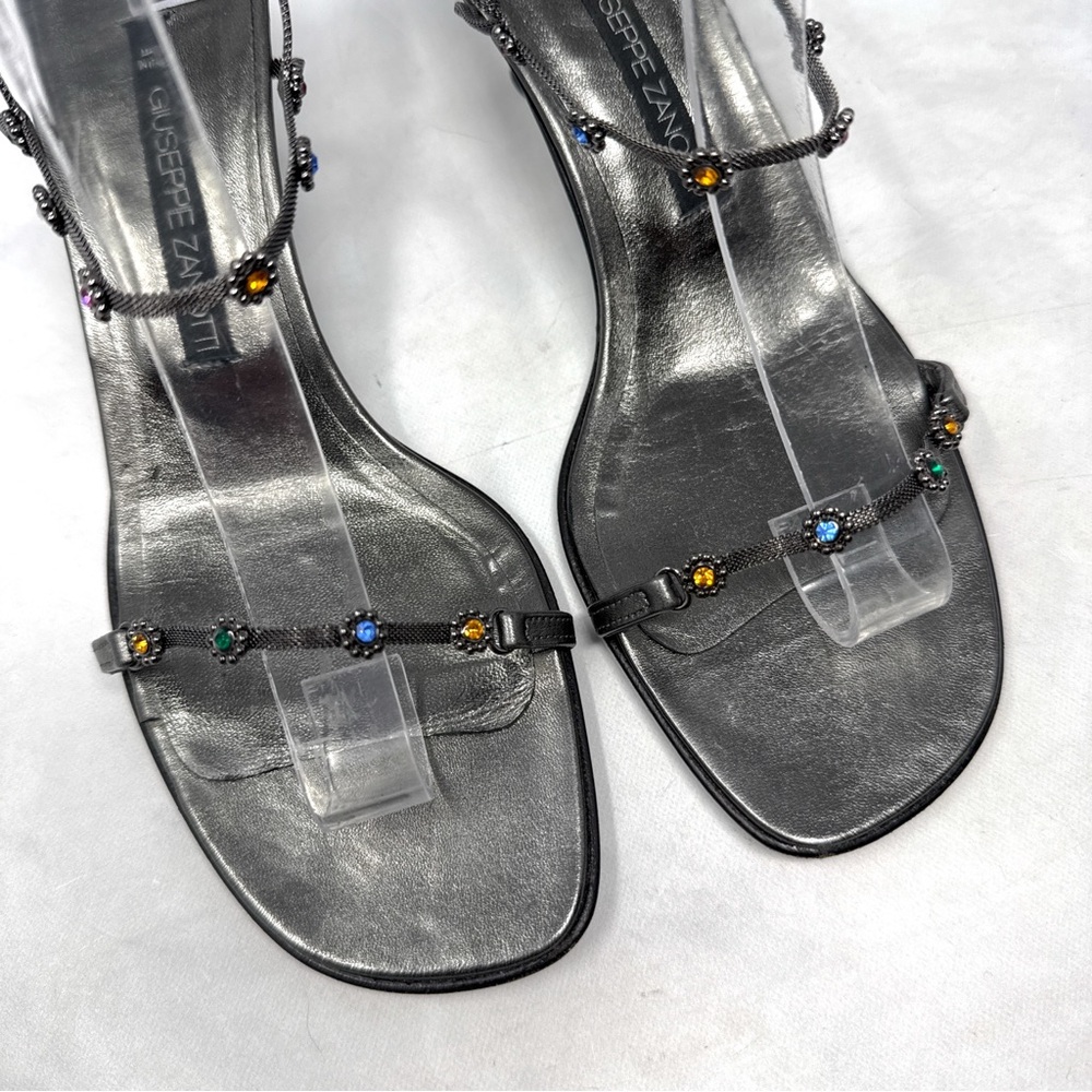 Giuseppe Zanotti Vicini Vintage 90s Y2K Mesh Chain Minimalist Kitten Sandal Heel